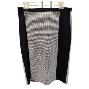 Weekend Max Mara Black White houndstooth pencil skirt L Stretch Zip Jersey
